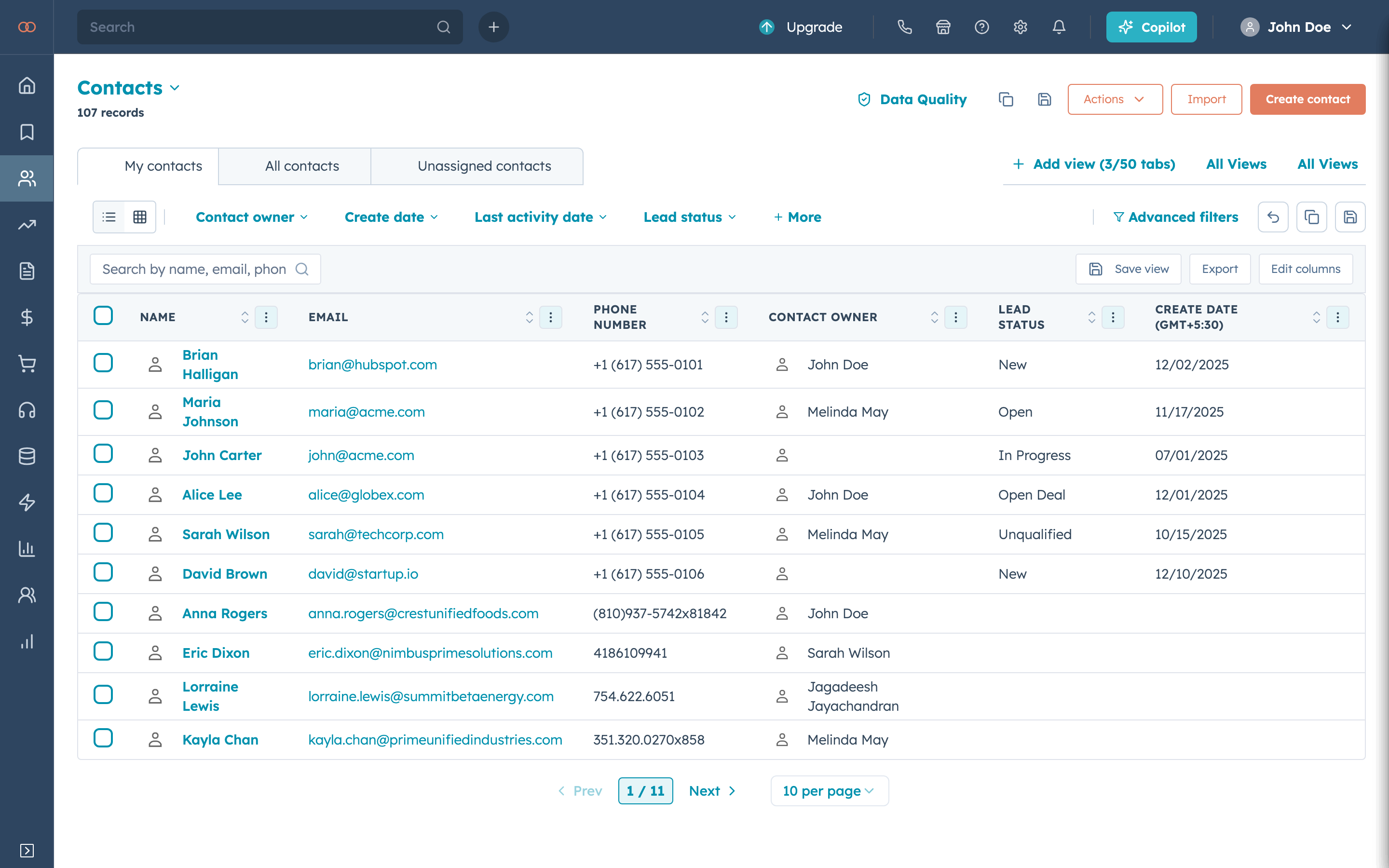 HubSpot, Contacts